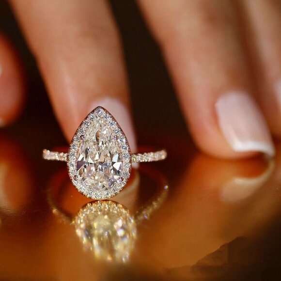 Jewelry - Stunning Pear Cut White Sapphire Women 925 Silver Jewelry Wedding Ring